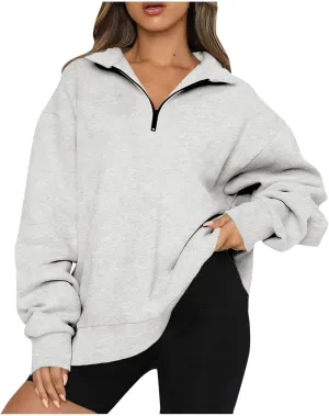 Womens Half Zip Pullover Oversized Sweatshirts Hoodies Fall Fashion Outfits 2024 Y2k Clothes