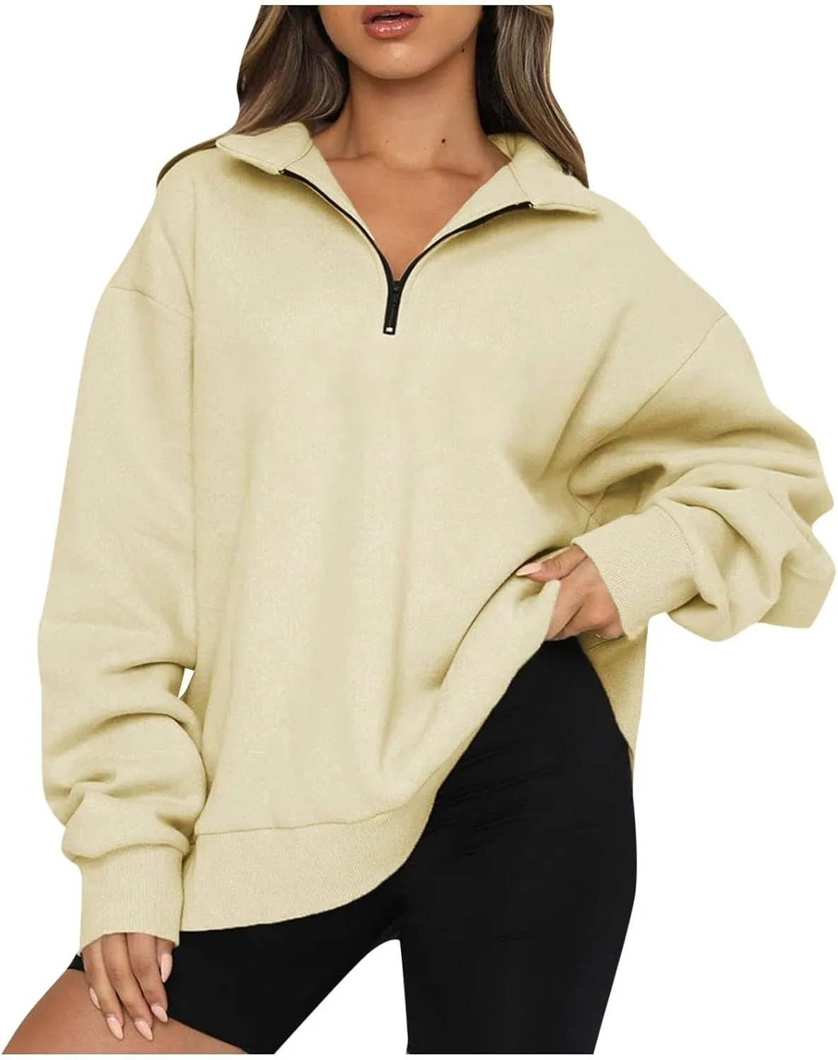 Womens Half Zip Pullover Oversized Sweatshirts Hoodies Fall Fashion Outfits 2024 Y2k Clothes
