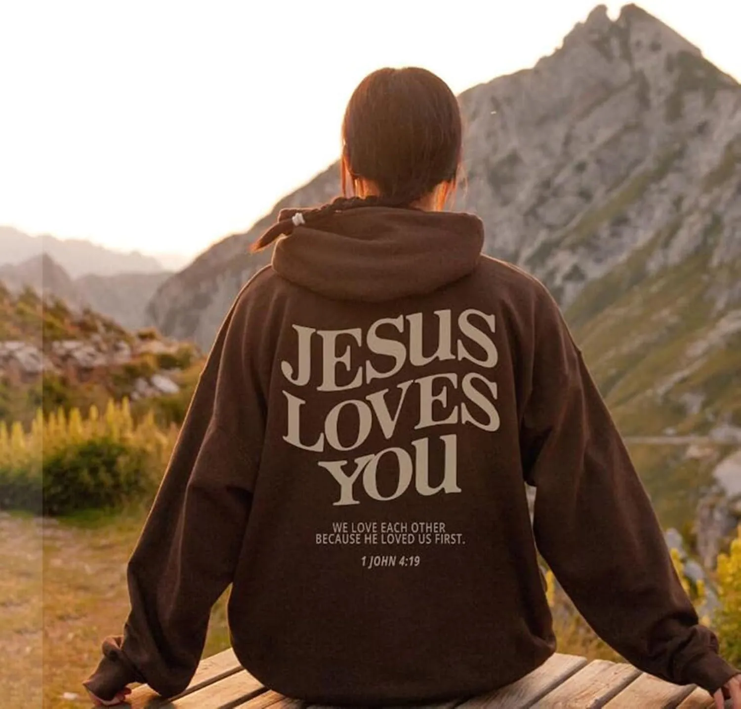 Womens Hoodies Pullover Jesus Loves You Letter Print Pullover Hoodie With Pocket Drop Shoulder Oversize Fall Winter Trendy
