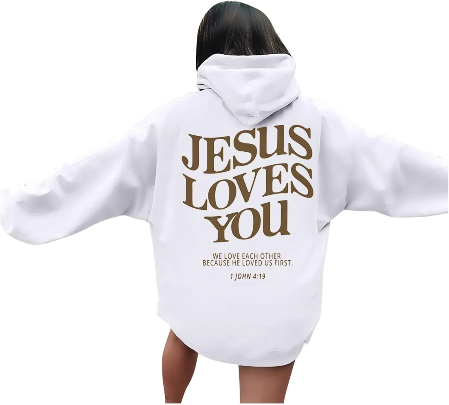Womens Hoodies Pullover Jesus Loves You Letter Print Pullover Hoodie With Pocket Drop Shoulder Oversize Fall Winter Trendy