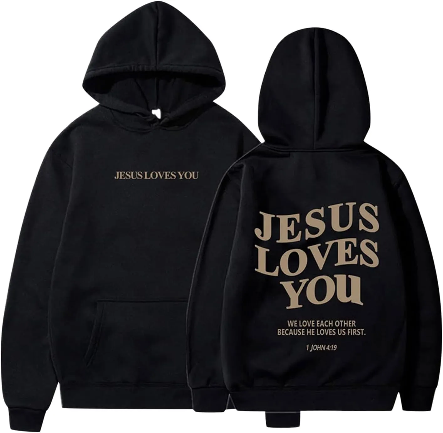 Womens Hoodies Pullover Jesus Loves You Letter Print Pullover Hoodie With Pocket Drop Shoulder Oversize Fall Winter Trendy
