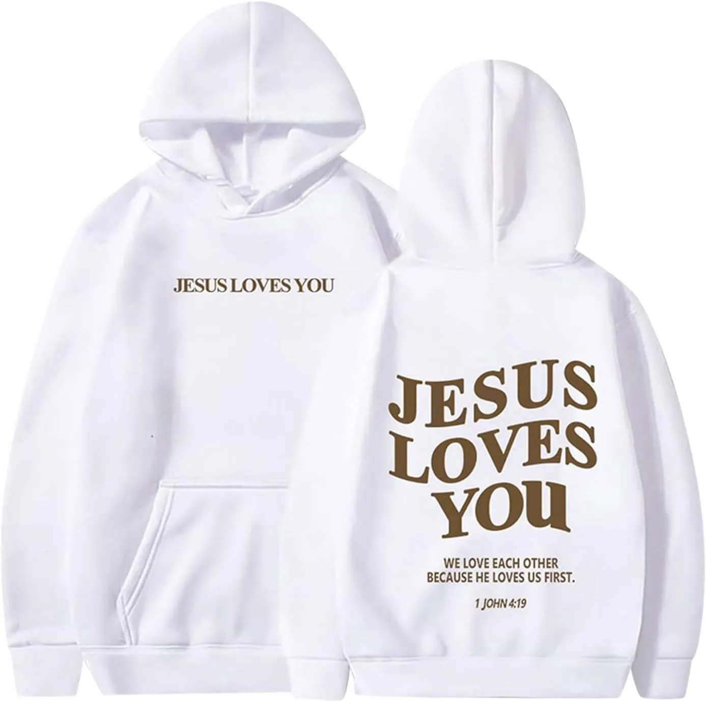 Womens Hoodies Pullover Jesus Loves You Letter Print Pullover Hoodie With Pocket Drop Shoulder Oversize Fall Winter Trendy