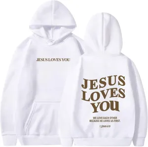 Womens Hoodies Pullover Jesus Loves You Letter Print Pullover Hoodie With Pocket Drop Shoulder Oversize Fall Winter Trendy