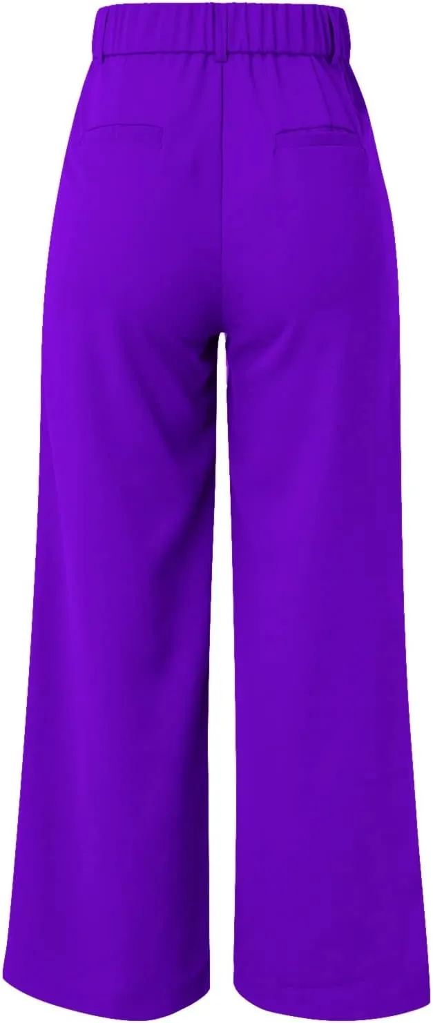 Womens Linen Blend Summer Loose Pants Elastic Waist Long Lounge Slim-Fit Palazzo Lounge Pants Beach