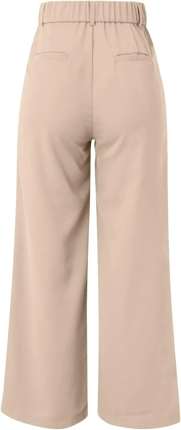 Womens Linen Blend Summer Loose Pants Elastic Waist Long Lounge Slim-Fit Palazzo Lounge Pants Beach