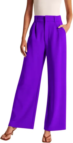 Womens Linen Blend Summer Loose Pants Elastic Waist Long Lounge Slim-Fit Palazzo Lounge Pants Beach