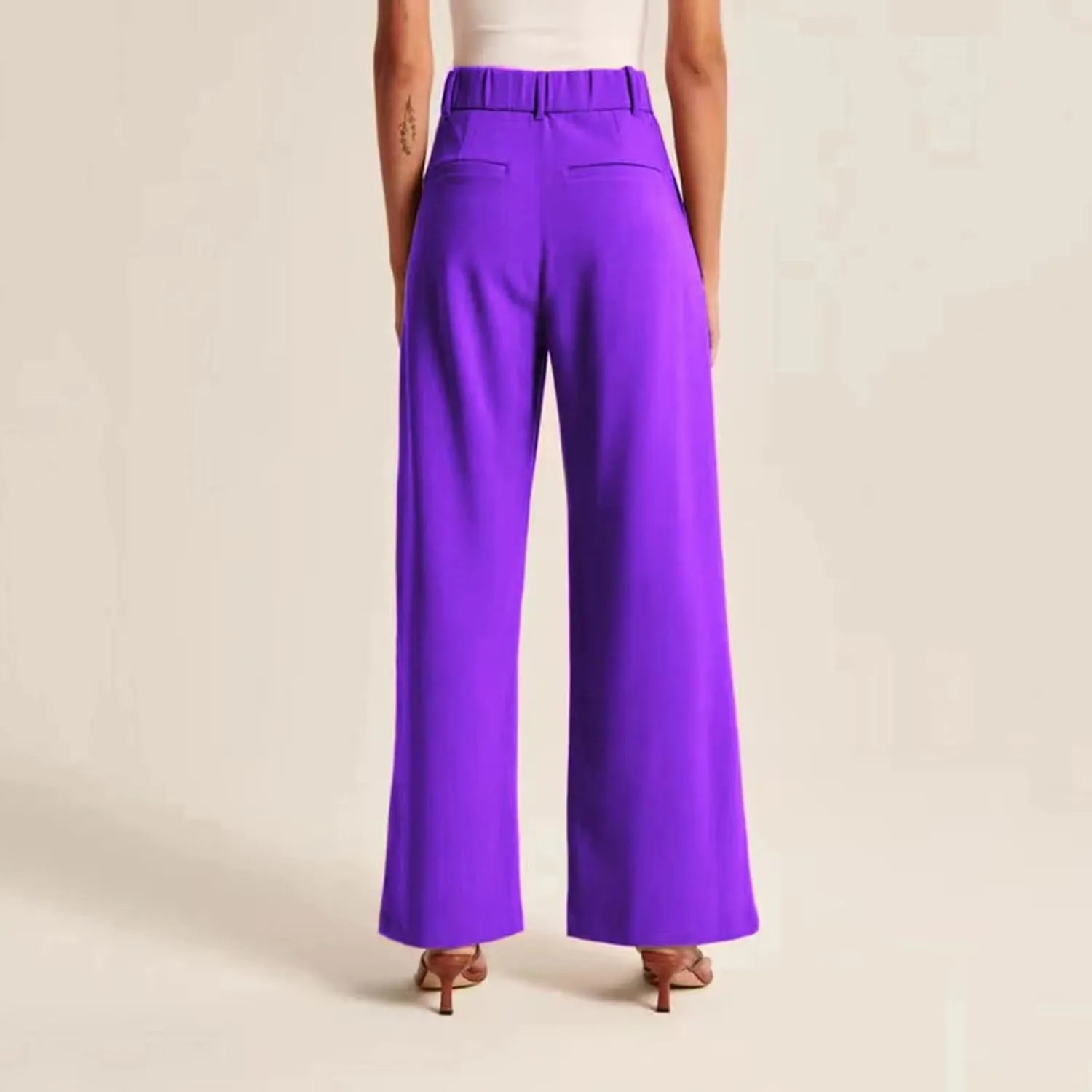 Womens Linen Blend Summer Loose Pants Elastic Waist Long Lounge Slim-Fit Palazzo Lounge Pants Beach