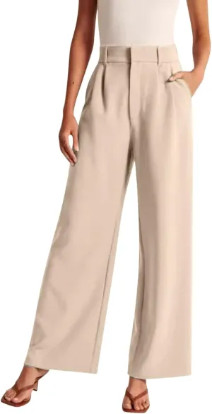 Womens Linen Blend Summer Loose Pants Elastic Waist Long Lounge Slim-Fit Palazzo Lounge Pants Beach