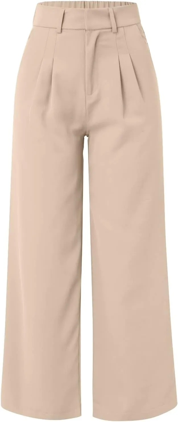 Womens Linen Blend Summer Loose Pants Elastic Waist Long Lounge Slim-Fit Palazzo Lounge Pants Beach