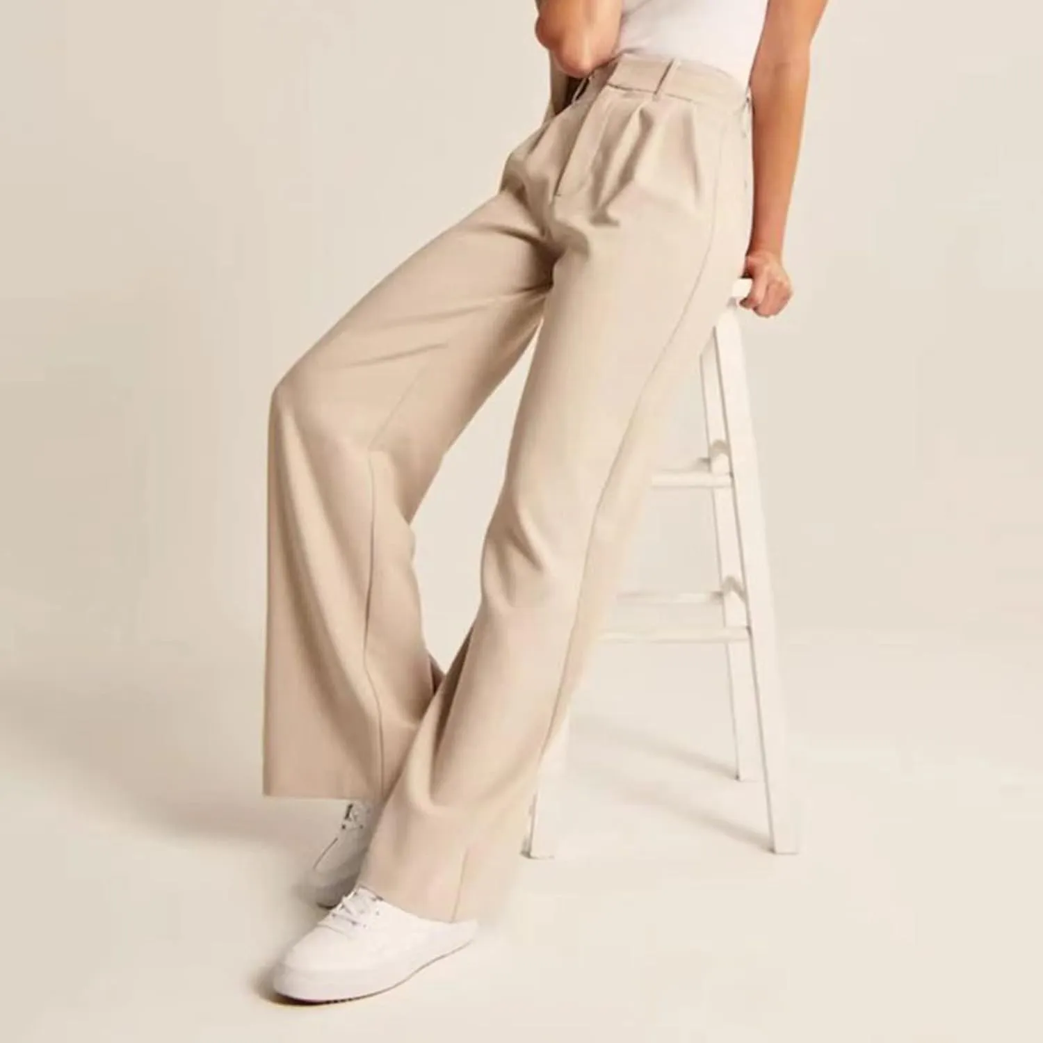 Womens Linen Blend Summer Loose Pants Elastic Waist Long Lounge Slim-Fit Palazzo Lounge Pants Beach