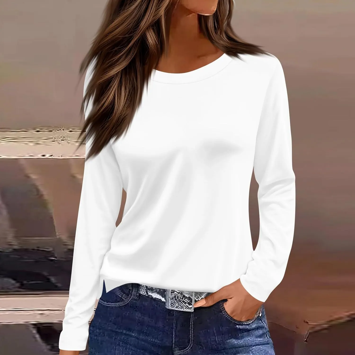 Women's Long Sleeve Tops 2024 Fall Dressy Casual Blouses Crewneck Oversized Tunic Shirts Striped