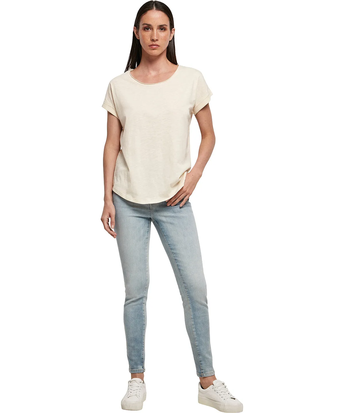 Womens long slub tee | Olive