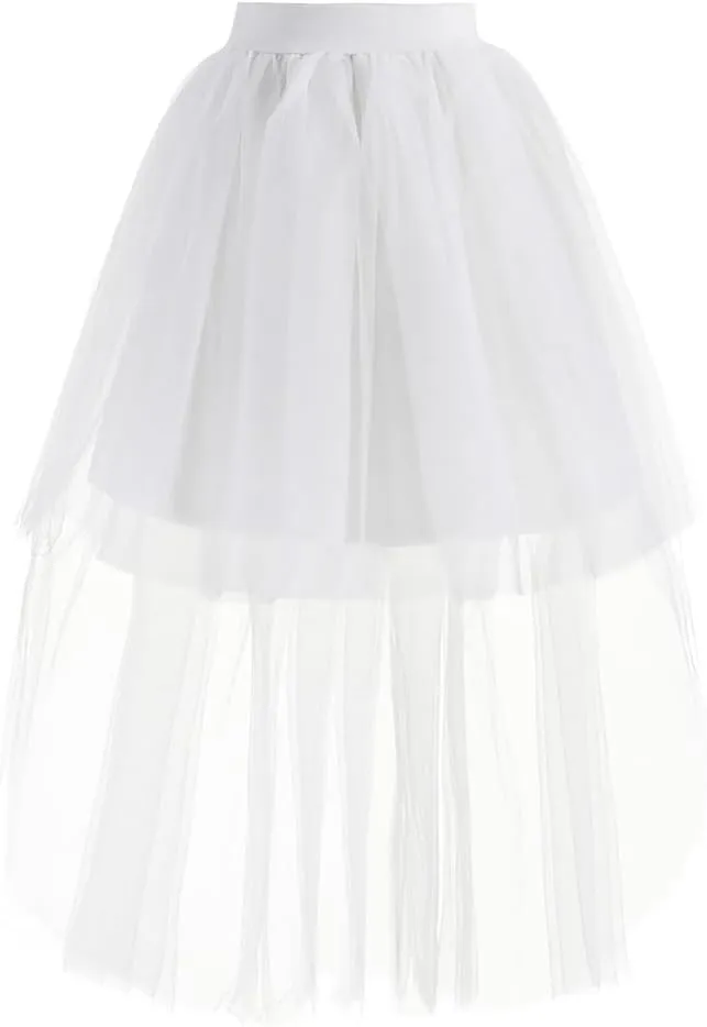 Women's Long Tutu Tulle Bustle Skirt With Elastic Waist - Party High Low Mesh Net Lace Overlay Maxi