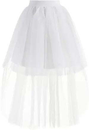 Women's Long Tutu Tulle Bustle Skirt With Elastic Waist - Party High Low Mesh Net Lace Overlay Maxi