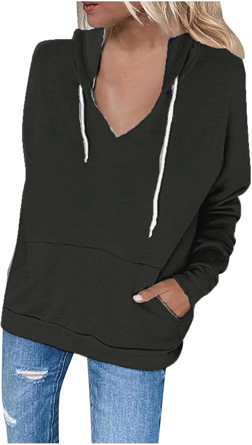 Women's Loose Zip Up Hoodie Oversized Long Sleeve Solid Drawstring Hooded Sweatshirt Jackets Y2K Casual Outwear