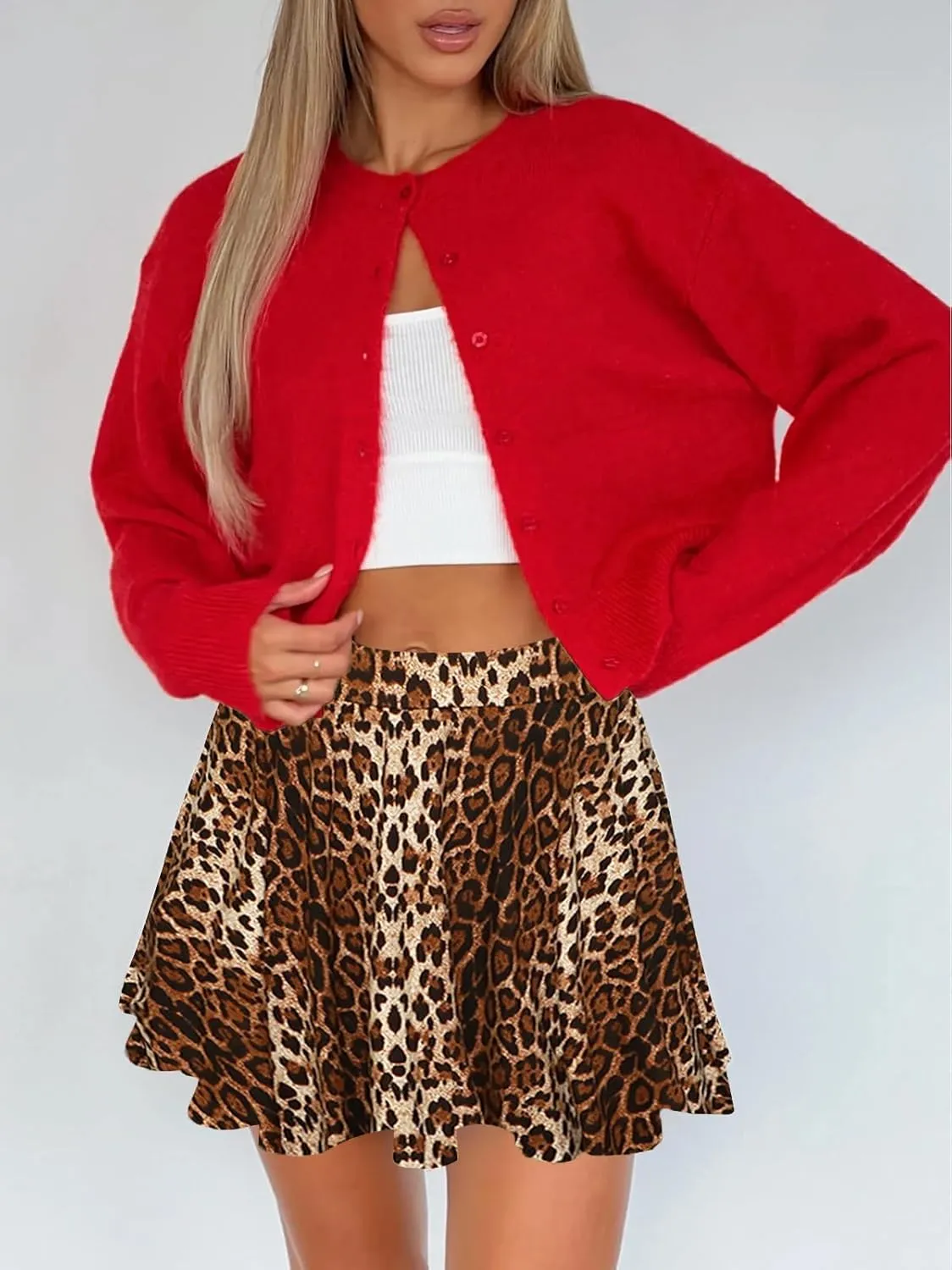 Women's Mini Skater Skorts Skirts - High Waisted Summer Y2K Pleated Flowy Athletic Flare Skirt with Shorts Underneath
