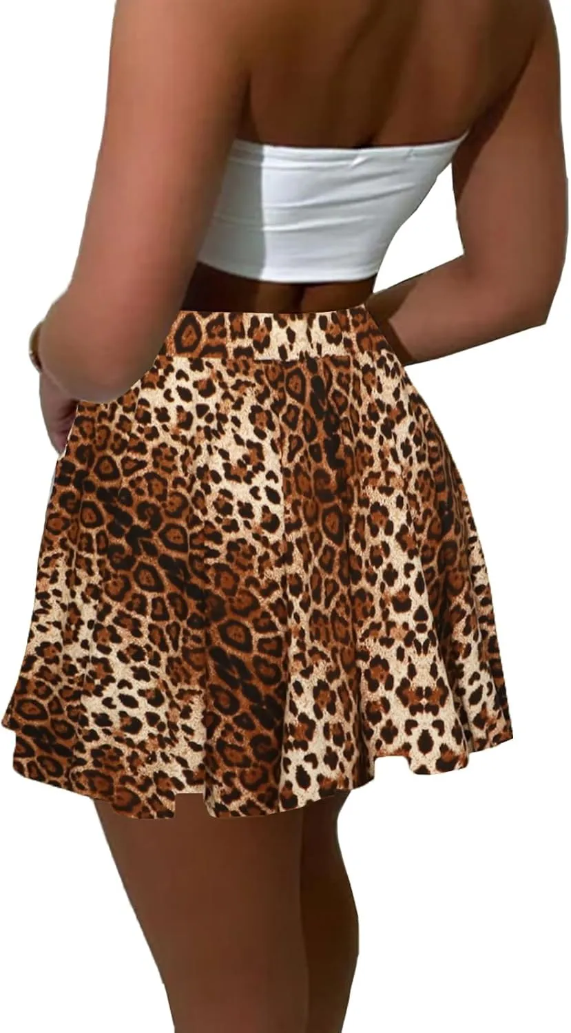 Women's Mini Skater Skorts Skirts - High Waisted Summer Y2K Pleated Flowy Athletic Flare Skirt with Shorts Underneath