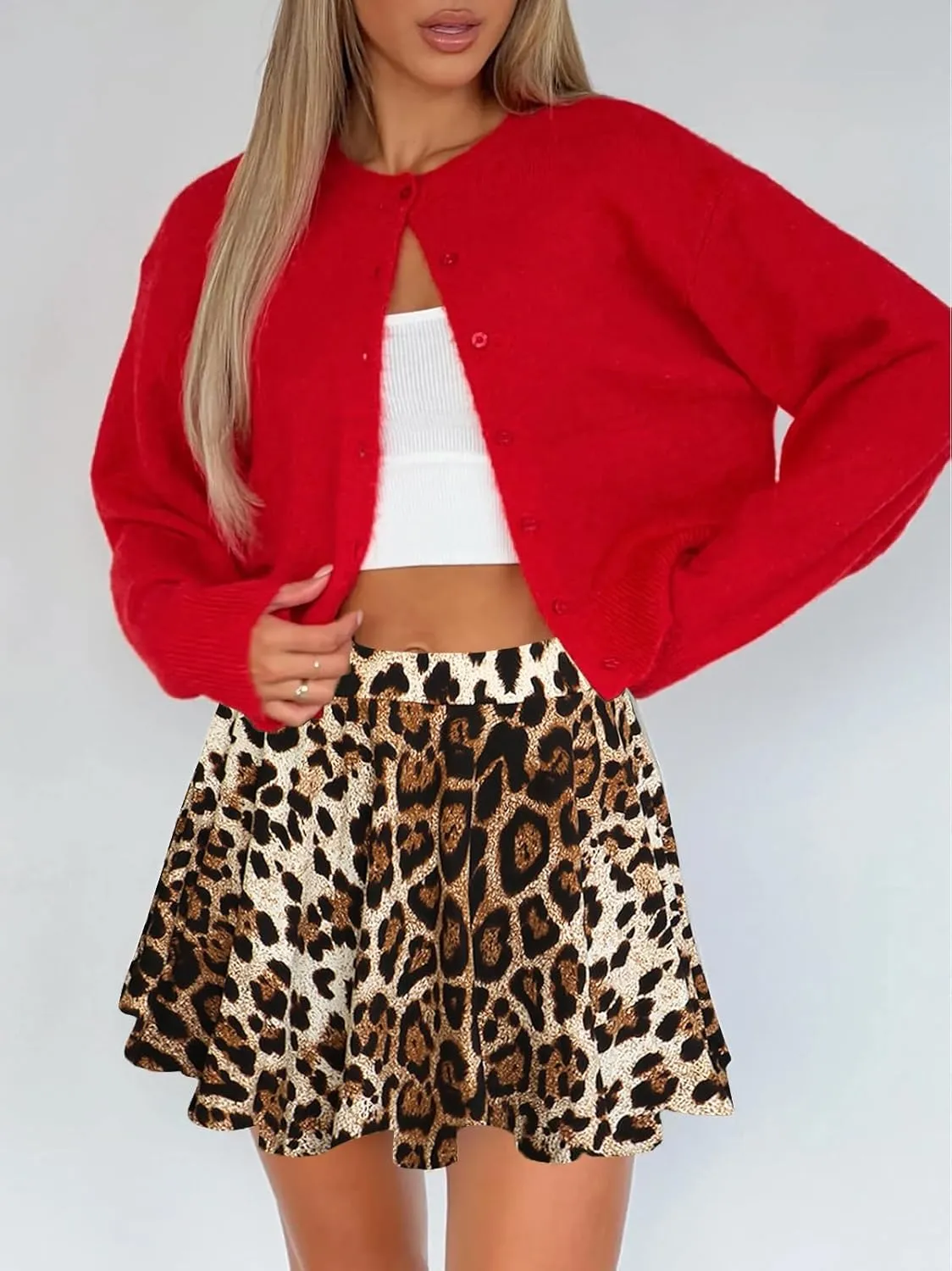Women's Mini Skater Skorts Skirts - High Waisted Summer Y2K Pleated Flowy Athletic Flare Skirt with Shorts Underneath