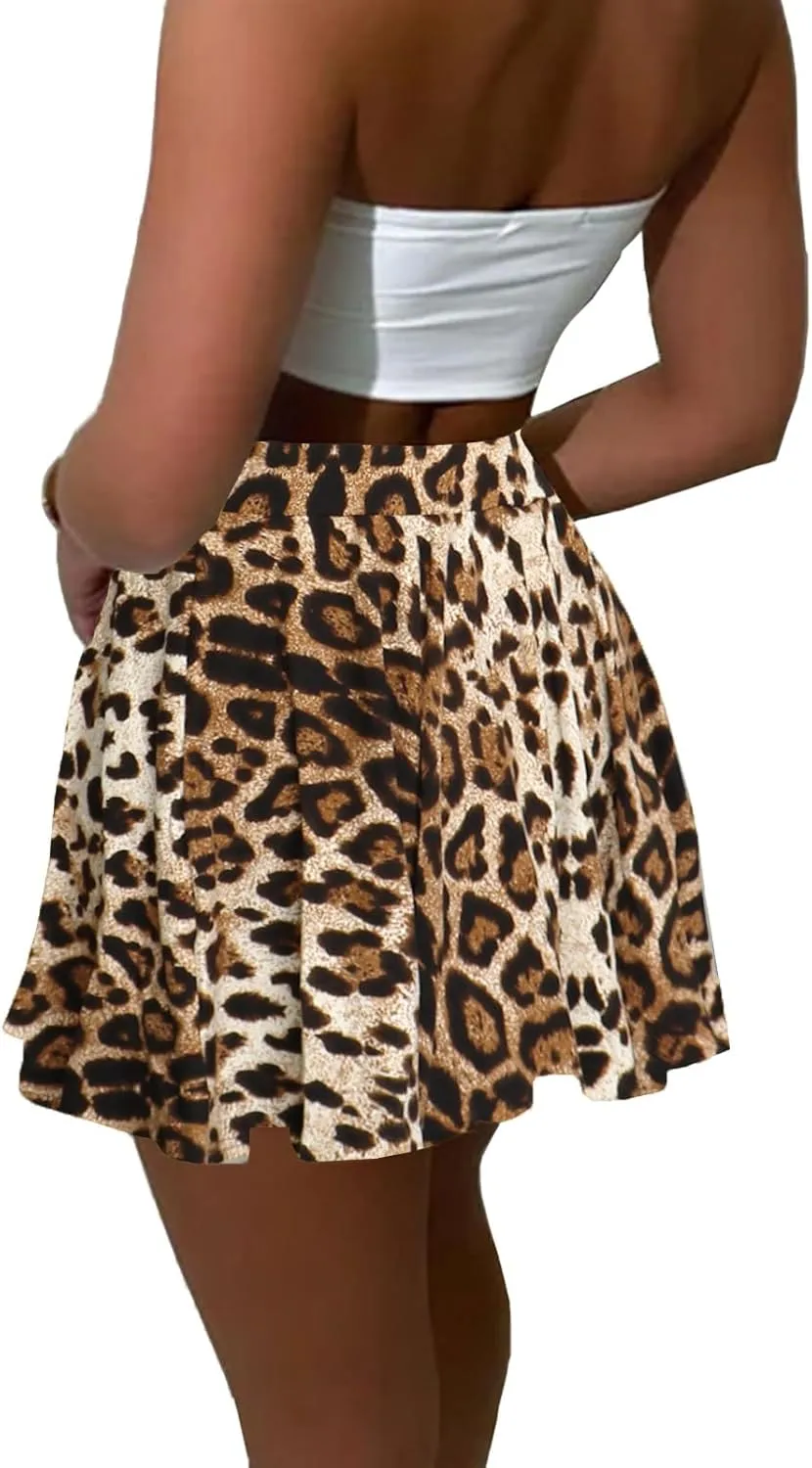 Women's Mini Skater Skorts Skirts - High Waisted Summer Y2K Pleated Flowy Athletic Flare Skirt with Shorts Underneath