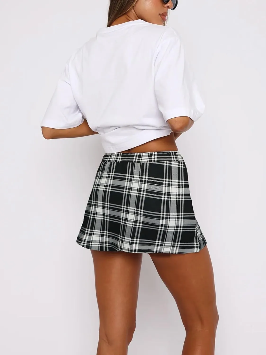 Women's Mini Skorts Skirts - Summer Casual Y2K High Waisted Bodycon A-Line Tennis Skirt with Shorts Underneath