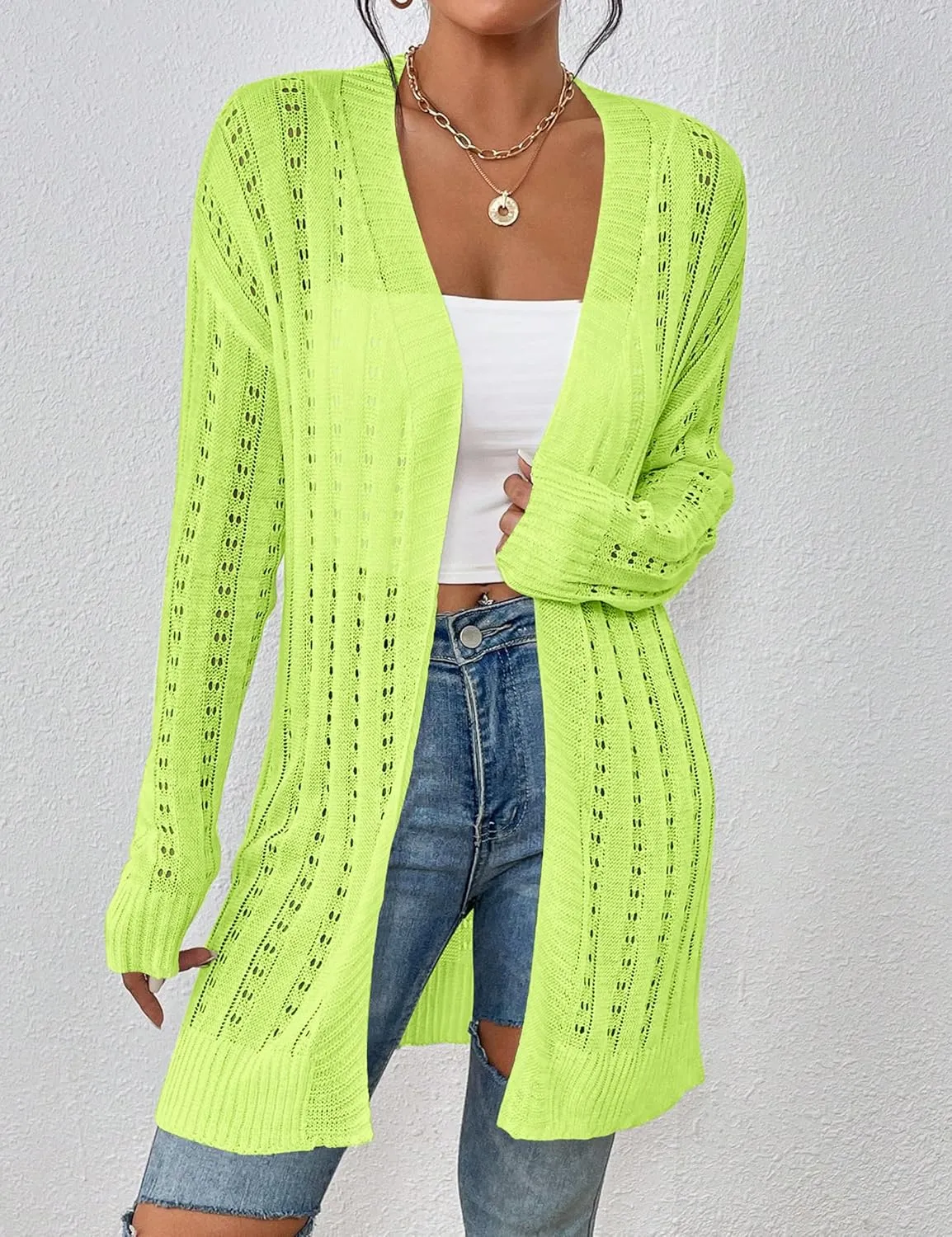 Womens Open Front Lightweight Cardigan Sweaters Crochet Long Sleeve Cardigans Summer Boho Beach Swimsuit Cover Up