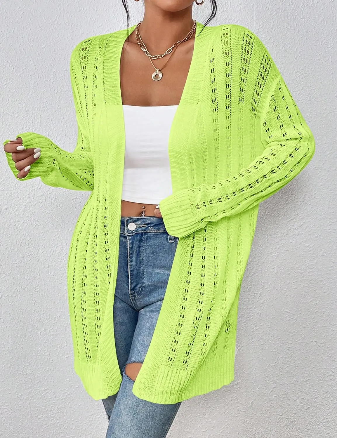 Womens Open Front Lightweight Cardigan Sweaters Crochet Long Sleeve Cardigans Summer Boho Beach Swimsuit Cover Up