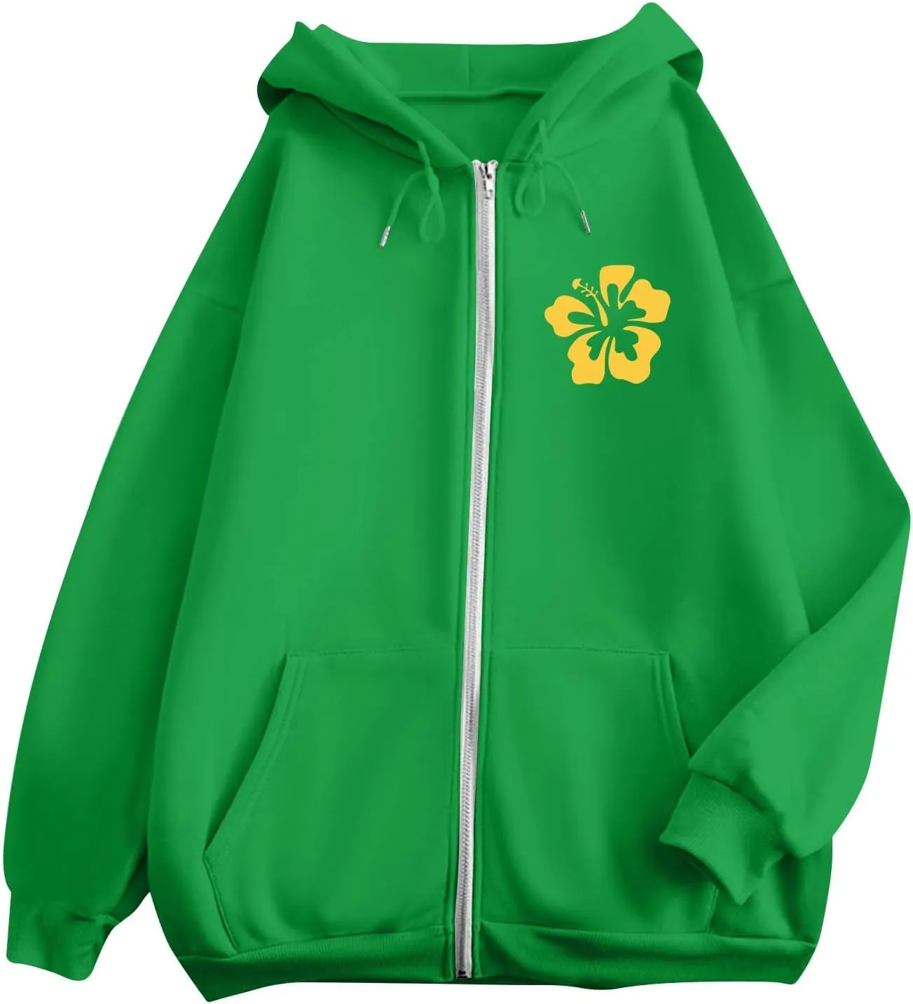 Women's Oversized Full Zip Hoodies Y2K Cute Preppy Graphic Zip Up Sweat Jackets For Teen Girls with Pockets