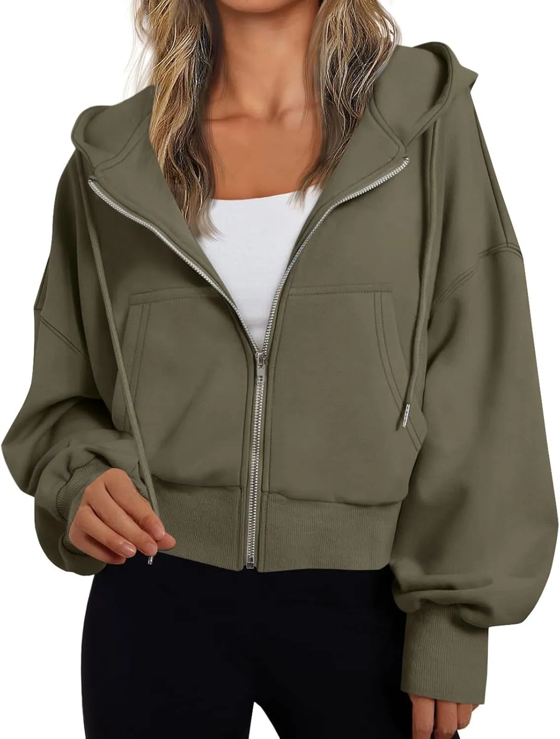 Womens Oversized Full Zip Up Hoodie with Pockets Petite Length Fleece Coats Y2K Casual Loose Fit Apparel Clothes