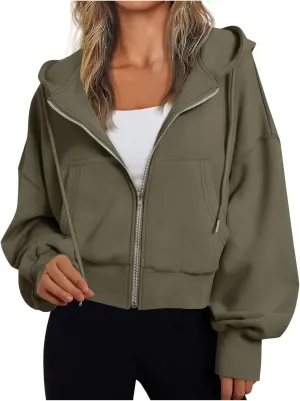 Womens Oversized Full Zip Up Hoodie with Pockets Petite Length Fleece Coats Y2K Casual Loose Fit Apparel Clothes
