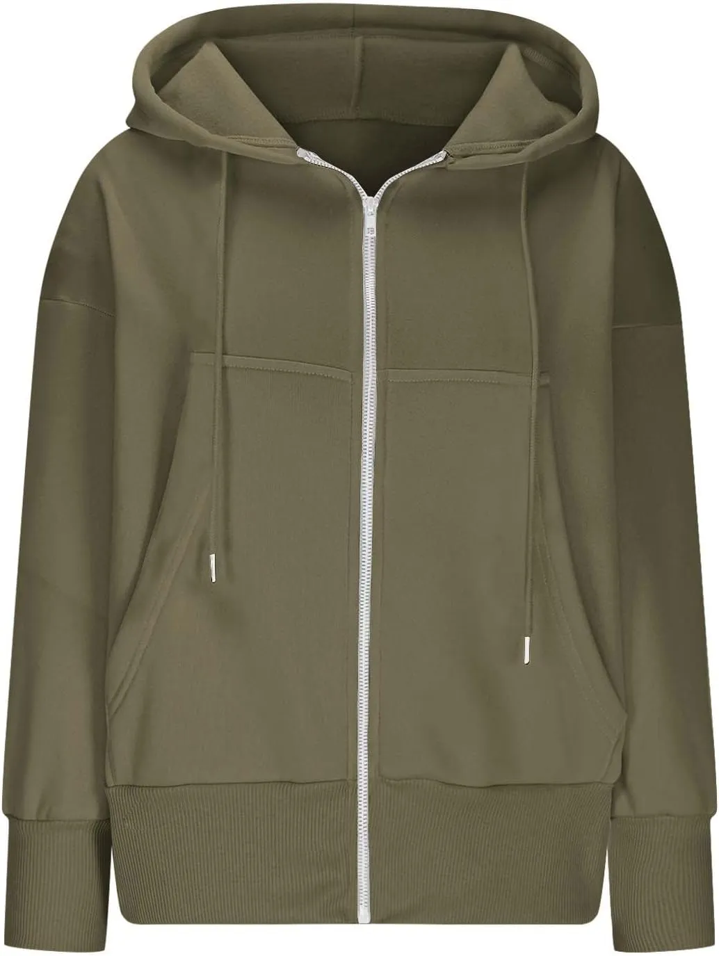 Womens Oversized Full Zip Up Hoodie with Pockets Petite Length Fleece Coats Y2K Casual Loose Fit Apparel Clothes