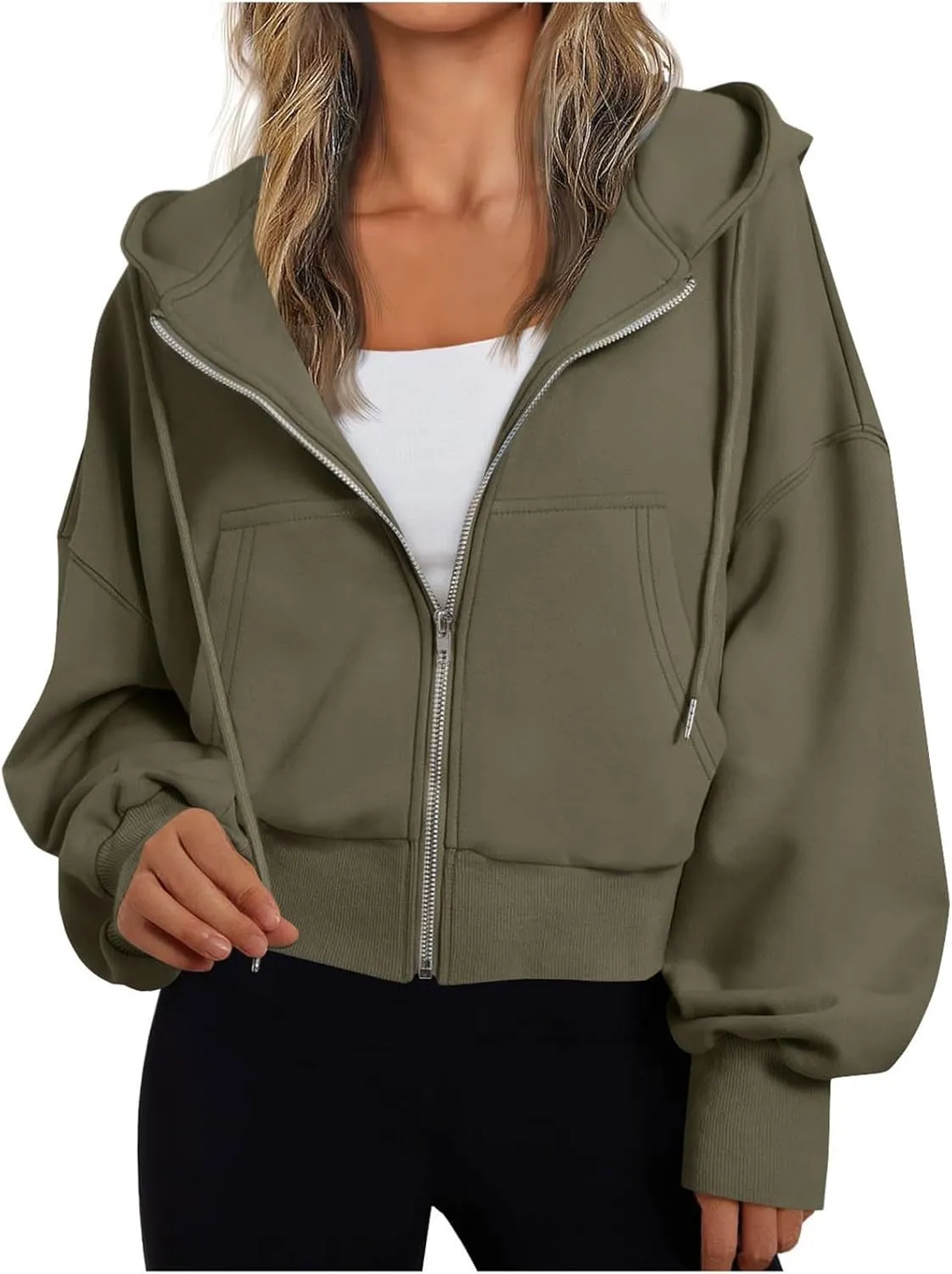 Womens Oversized Full Zip Up Hoodie with Pockets Petite Length Fleece Coats Y2K Casual Loose Fit Apparel Clothes