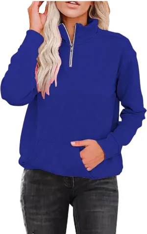 Womens Oversized Half Zip Sweatshirt Casual Long Sleeve Solid Color Soft Sweatshirt Pullover Jacket with Pocket