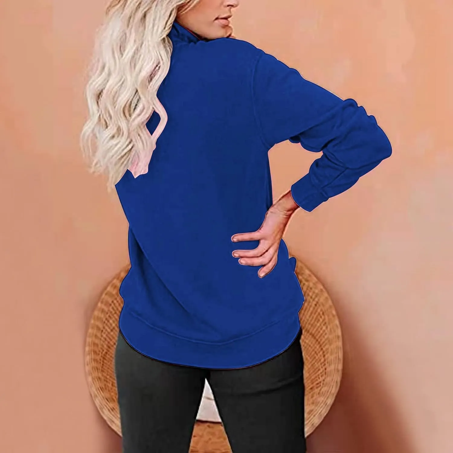 Womens Oversized Half Zip Sweatshirt Casual Long Sleeve Solid Color Soft Sweatshirt Pullover Jacket with Pocket