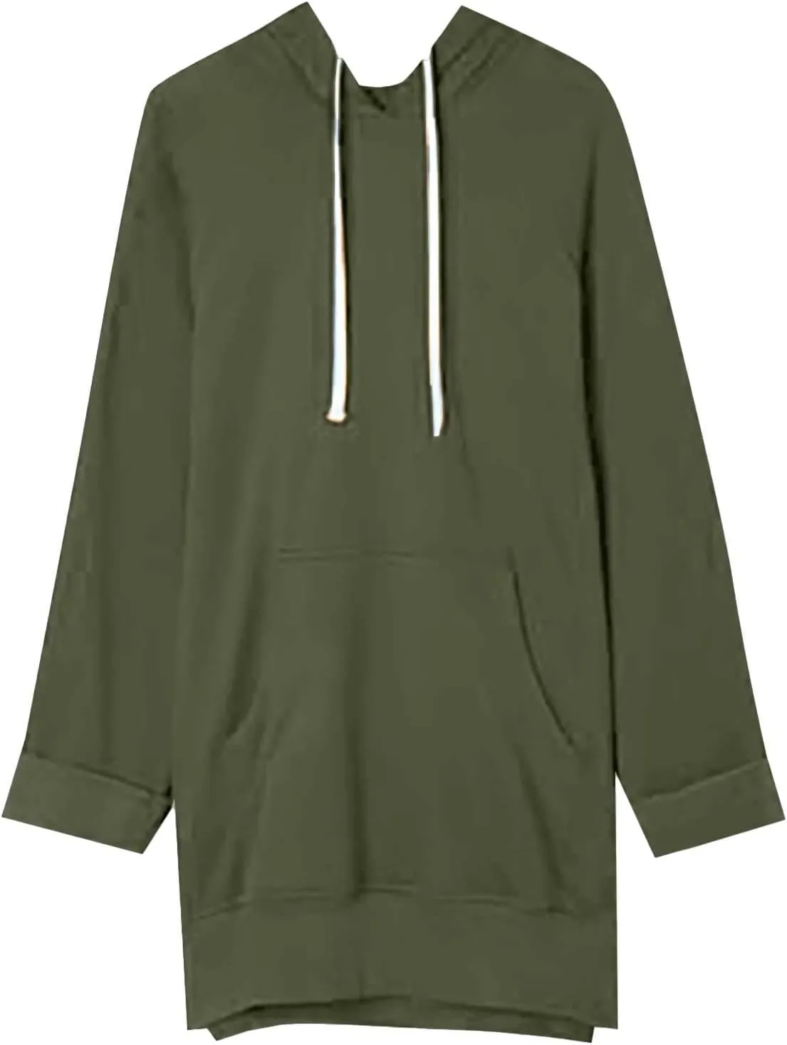 Women's Oversized Hoodie Dress Casual Pullover Long Sleeve Split Hem Sweatshirts Drawstring Hoodies Dress With Pocket