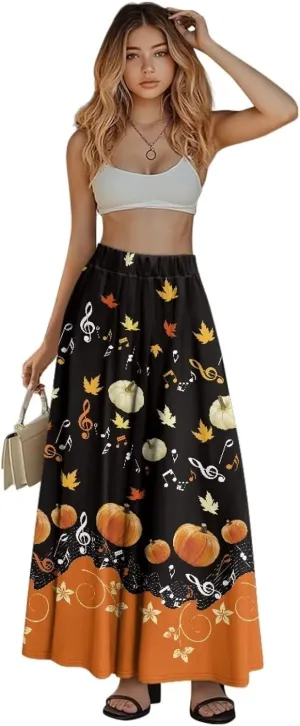 Womens Plus Size Maxi Skirt Casual High Waist Pleated Long Skirts 2024 with Pockets Ankle Length Flowy Swing