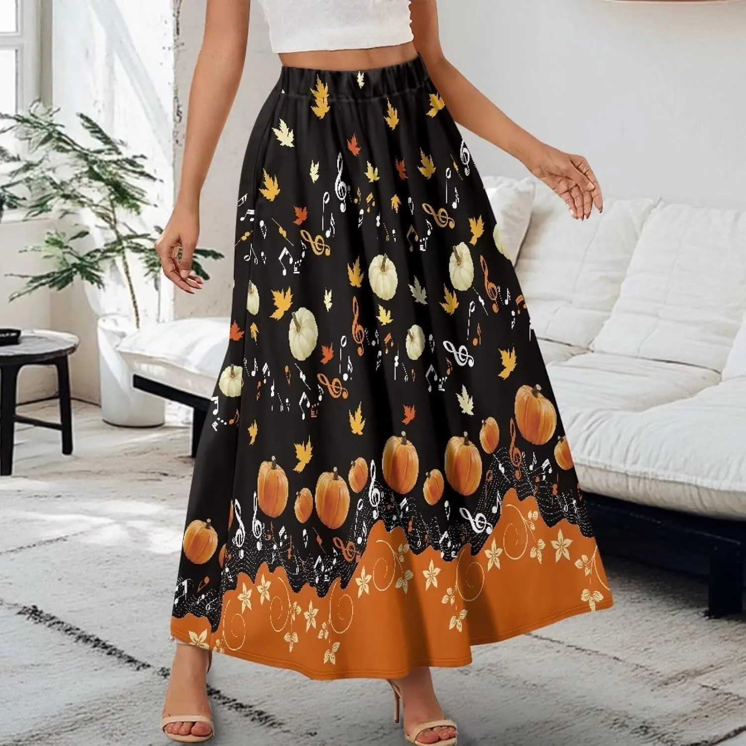 Womens Plus Size Maxi Skirt Casual High Waist Pleated Long Skirts 2024 with Pockets Ankle Length Flowy Swing