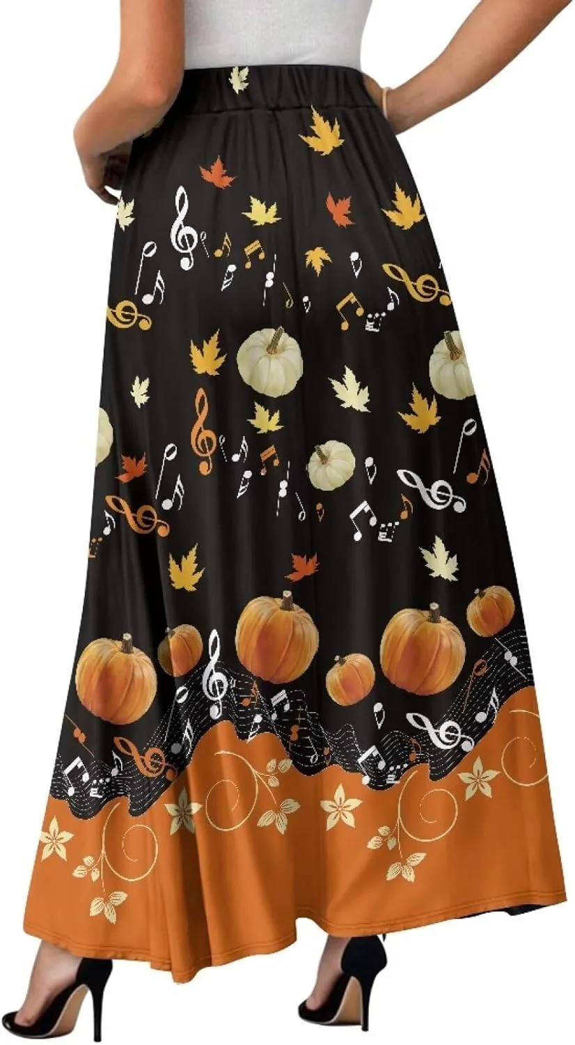 Womens Plus Size Maxi Skirt Casual High Waist Pleated Long Skirts 2024 with Pockets Ankle Length Flowy Swing