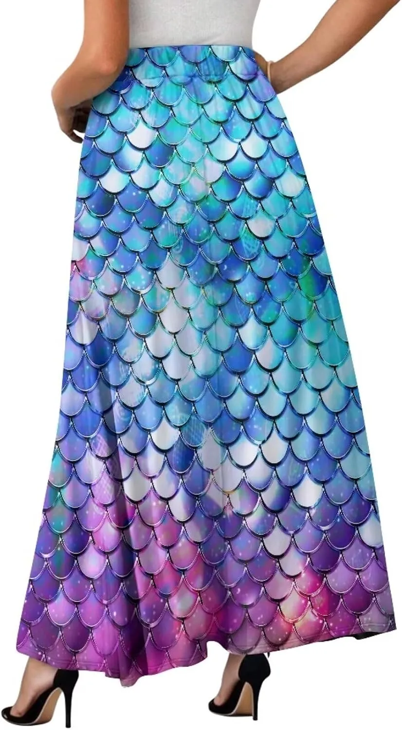 Womens Plus Size Maxi Skirt Casual High Waist Pleated Long Skirts 2024 with Pockets Ankle Length Flowy Swing