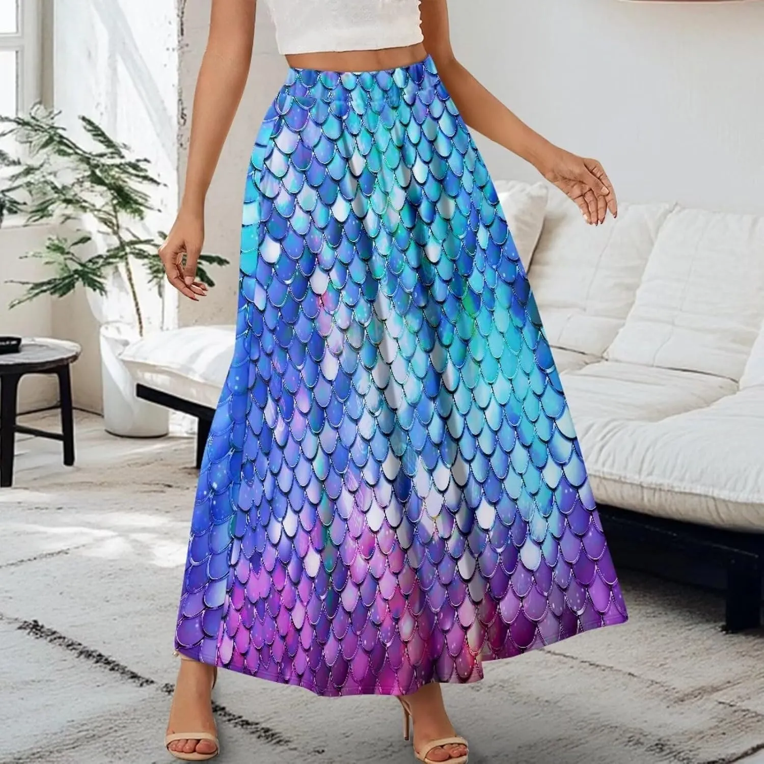 Womens Plus Size Maxi Skirt Casual High Waist Pleated Long Skirts 2024 with Pockets Ankle Length Flowy Swing