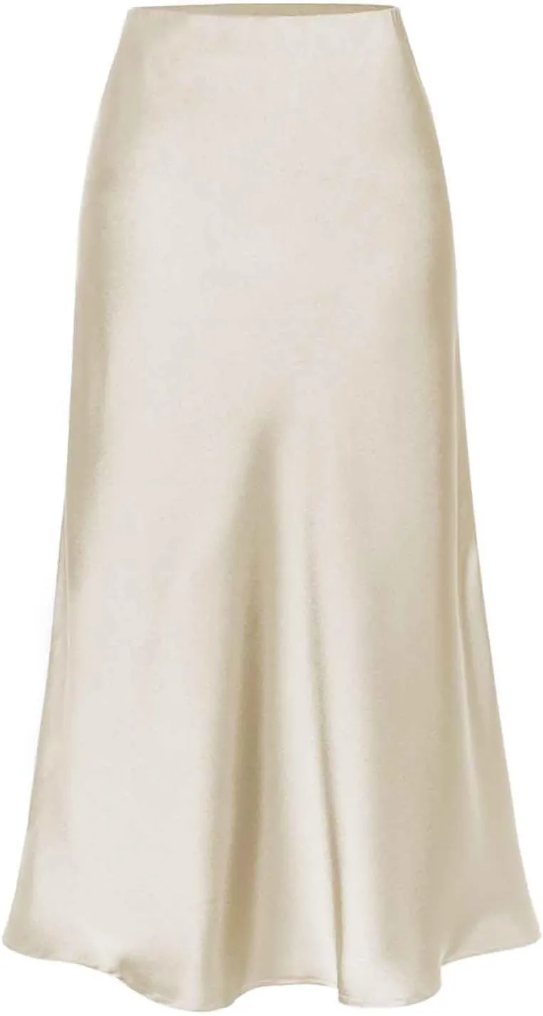 Womens Satin Maxi Slit Skirt Silk Summer High Waisted A-Line Long Skirts Business Casual Cocktail Party Skirt