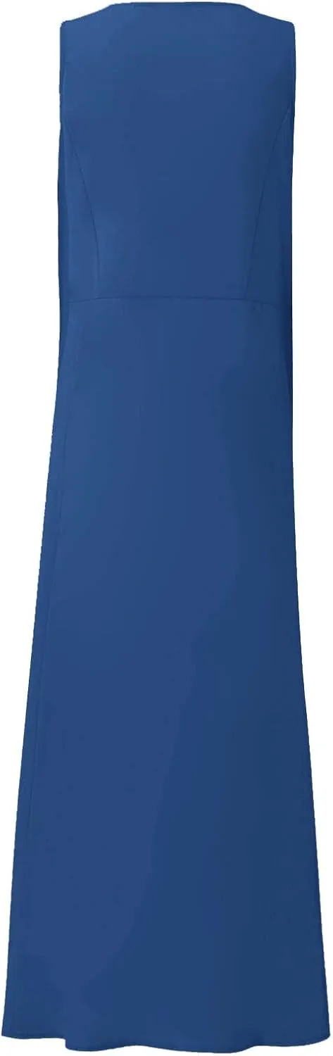 Women's Summer Cotton Linen Long Dress Sleeveless Elegant Flowy Dresses Plus Size Loose Comfy Dress with Pockets