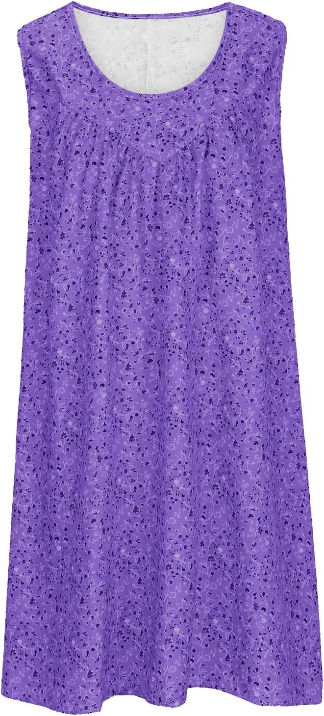 Women's Summer Mini Dress Trendy Floral Printed A Line Tank Dress Sleeveless Scoop Neck Bohemian Sundress with Pocket
