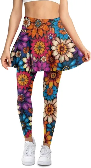 Women's Tennis Leggings with Skirts and Pockets Comfortable Soft High Waist Workout Yoga Pants Plus Size XS-3XL