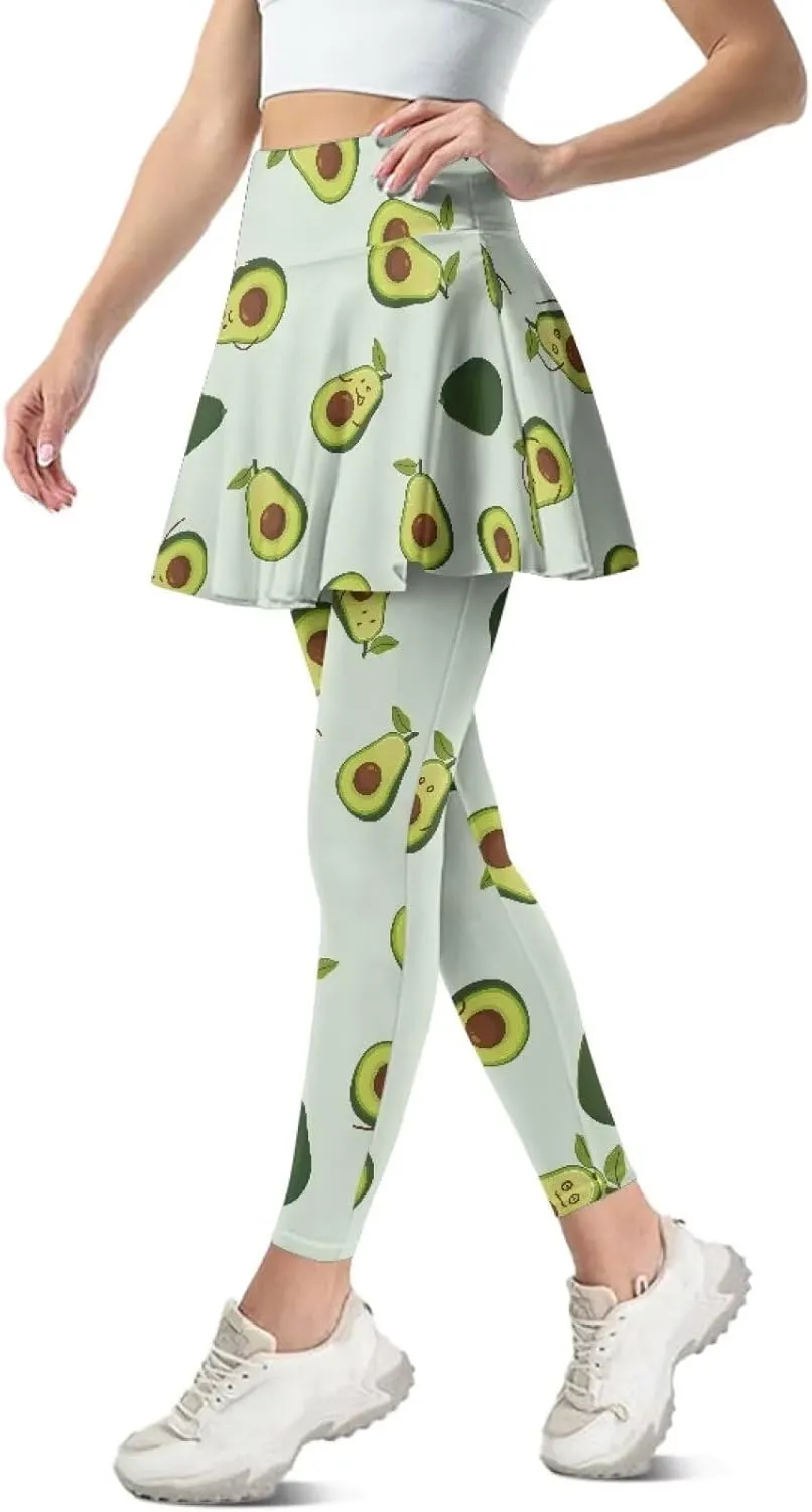 Women's Tennis Leggings with Skirts and Pockets Comfortable Soft High Waist Workout Yoga Pants Plus Size XS-3XL