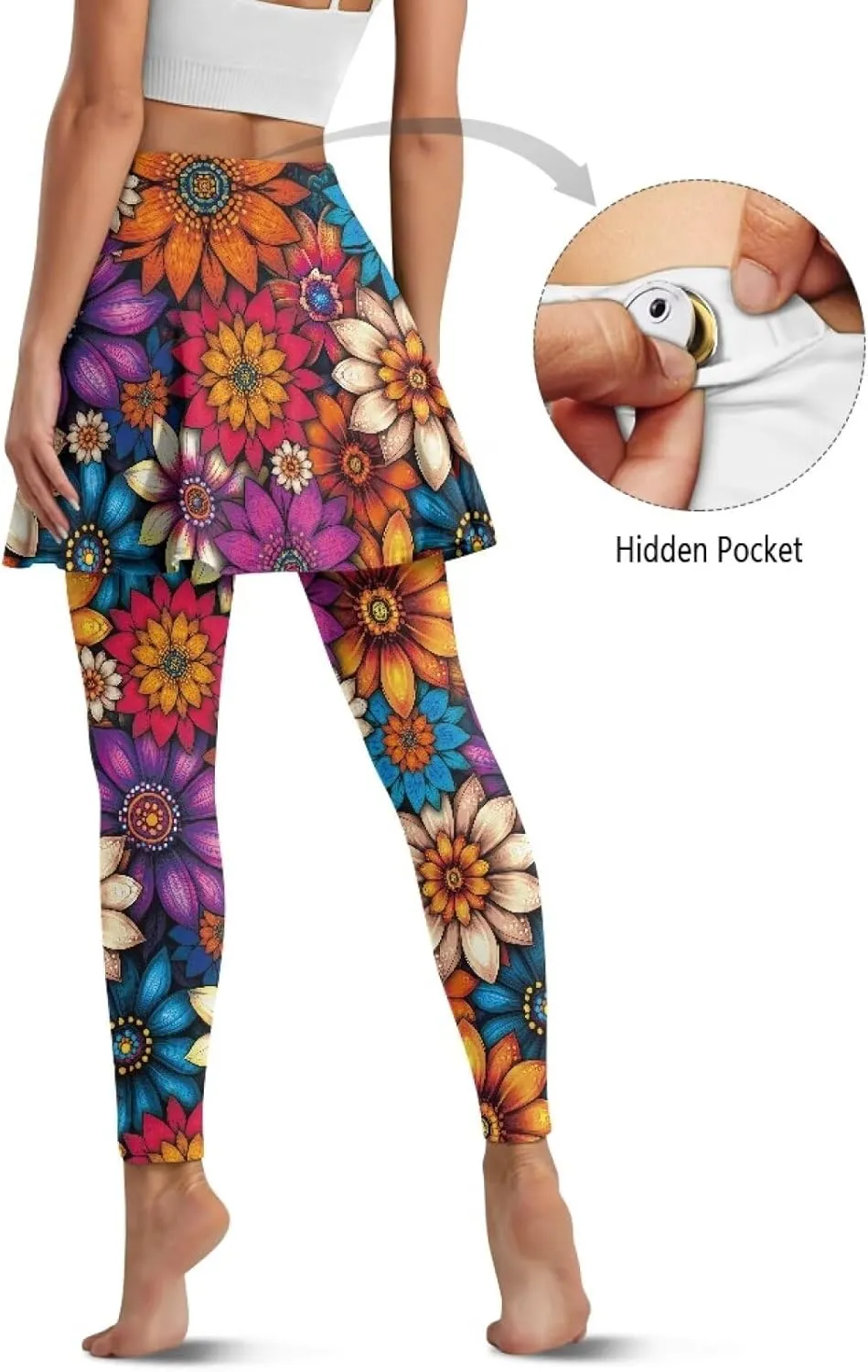 Women's Tennis Leggings with Skirts and Pockets Comfortable Soft High Waist Workout Yoga Pants Plus Size XS-3XL