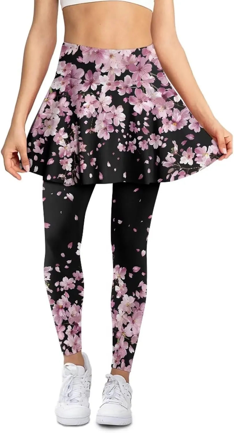 Women's Tennis Leggings with Skirts and Pockets Comfortable Soft High Waist Workout Yoga Pants Plus Size XS-3XL