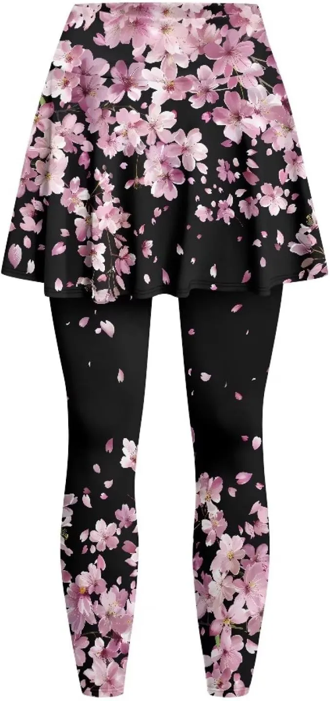 Women's Tennis Leggings with Skirts and Pockets Comfortable Soft High Waist Workout Yoga Pants Plus Size XS-3XL