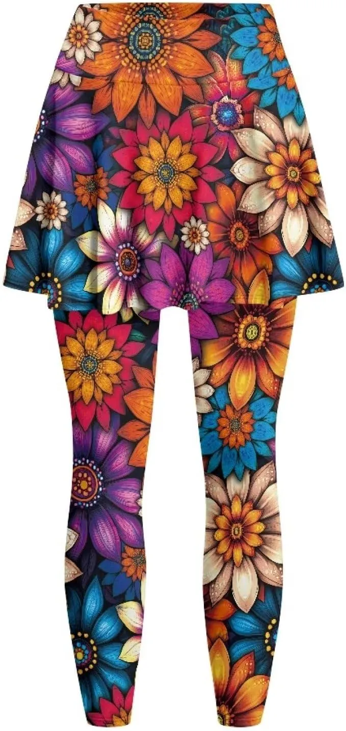 Women's Tennis Leggings with Skirts and Pockets Comfortable Soft High Waist Workout Yoga Pants Plus Size XS-3XL