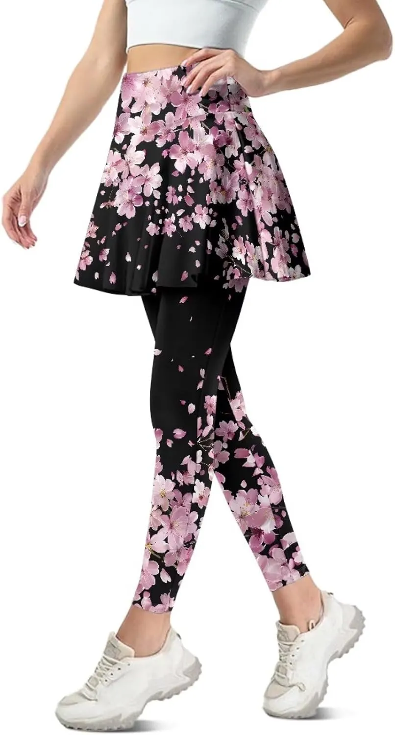 Women's Tennis Leggings with Skirts and Pockets Comfortable Soft High Waist Workout Yoga Pants Plus Size XS-3XL