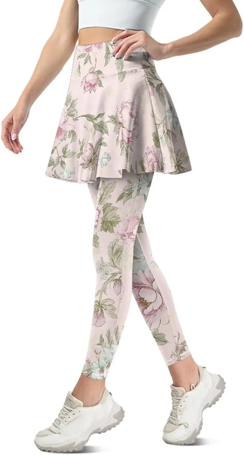 Women's Tennis Leggings with Skirts and Pockets Comfortable Soft High Waist Workout Yoga Pants Plus Size XS-3XL